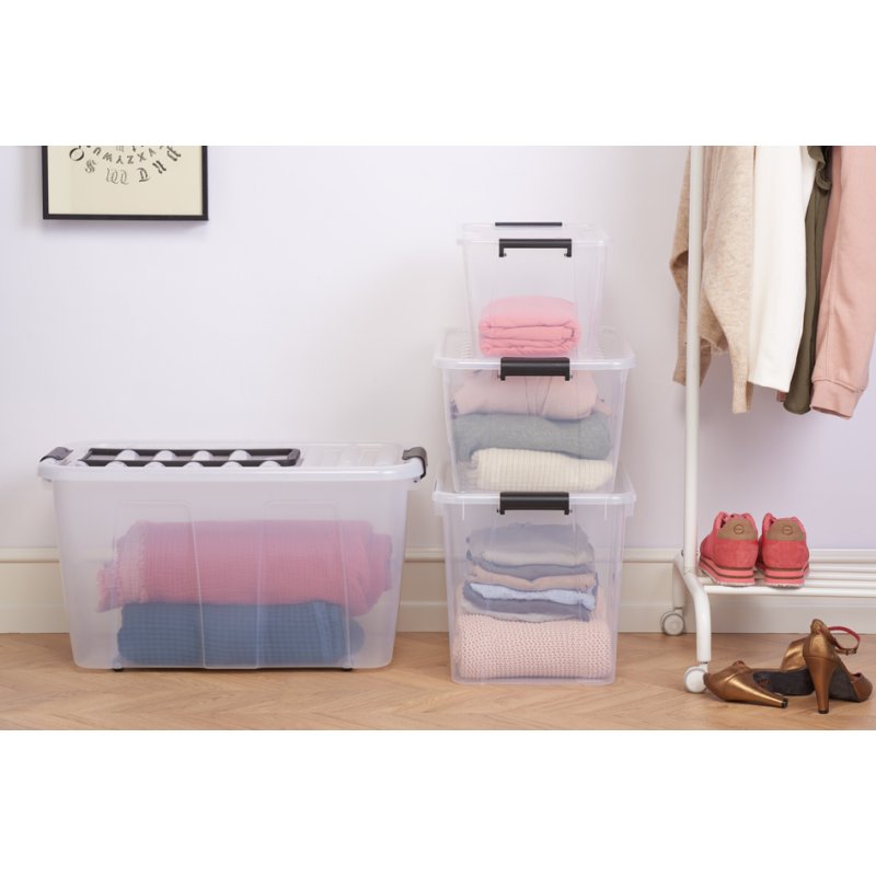 plast team opbergbox HOME BOX, met wielen en handvat, transparant, 86 liter